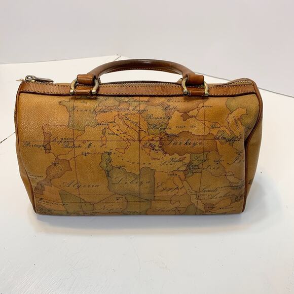 Vintage Alviero Martini 1A Classe Geo Map Satchel Bag Italy Coated Canvas Unisex - Picture 2 of 16